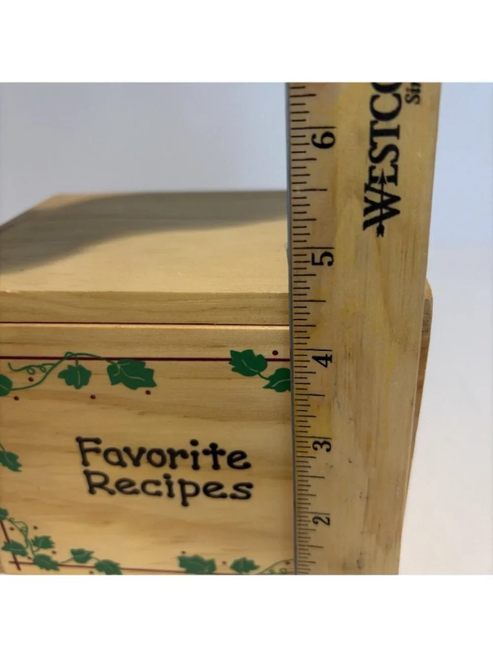 Vintage Wood Recipe Box Painted Leaves Ivy Cottagecore Country Kitchen 1980s